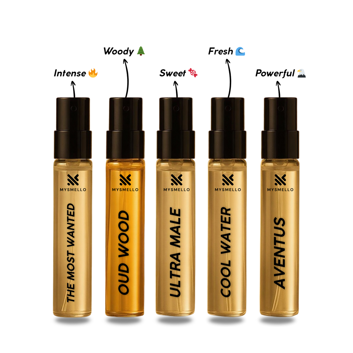 Menβs Sample Pack Perfume - The Most Wanted, Oud Wood, Ultra Male, Cool Water for Men, Aventus (Copy)