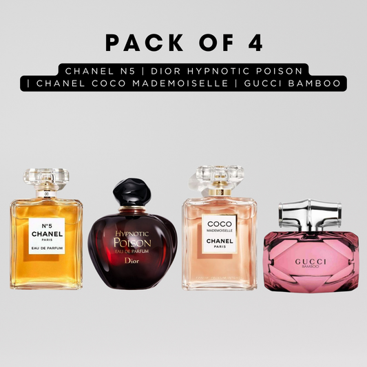 Pack of 4 for women: Diore hypnotic poison, channelo N5, Gucci bamboo, channelo coco